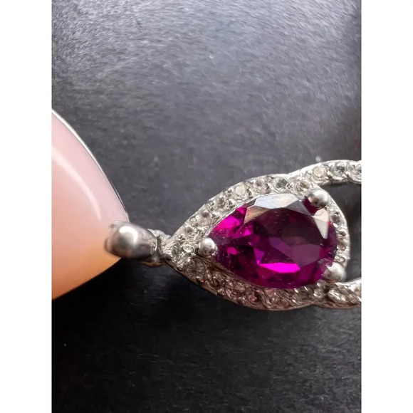 Peruvian pink opal and raspberry rhodolite garnet sterling silver necklace - Picture 3 of 9